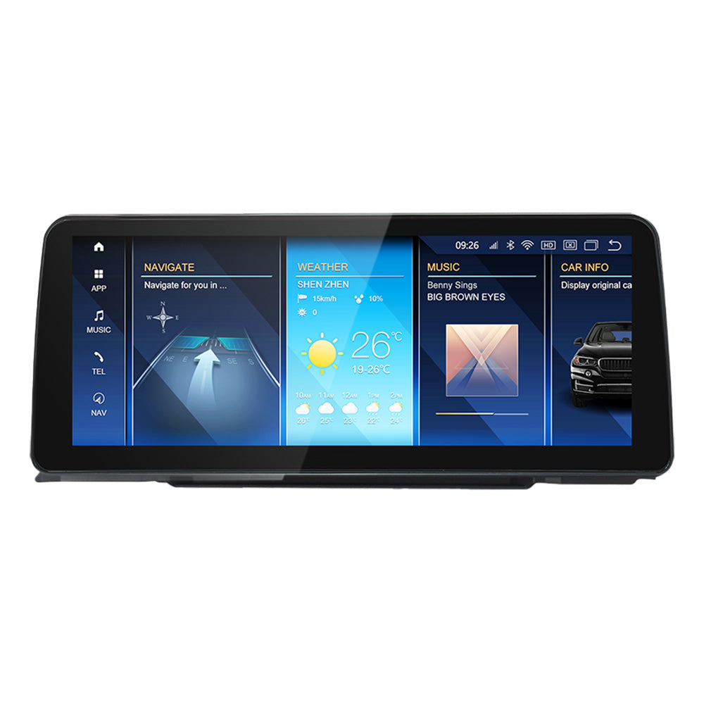 Movyro BMW 3 Series F30 F36 car stereo with Android Auto and CarPlay, featuring a touchscreen display and NBT EVO interface.