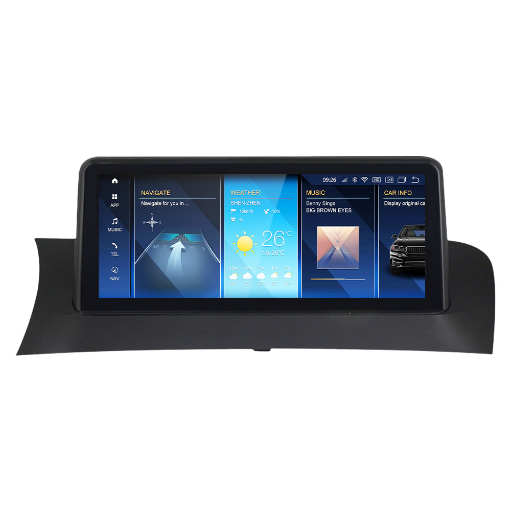 Movyro BMW X3 X4 2010-2018 car stereo with Android 15 CarPlay and Android Auto, featuring CIC NBT EVO touchscreen interface.