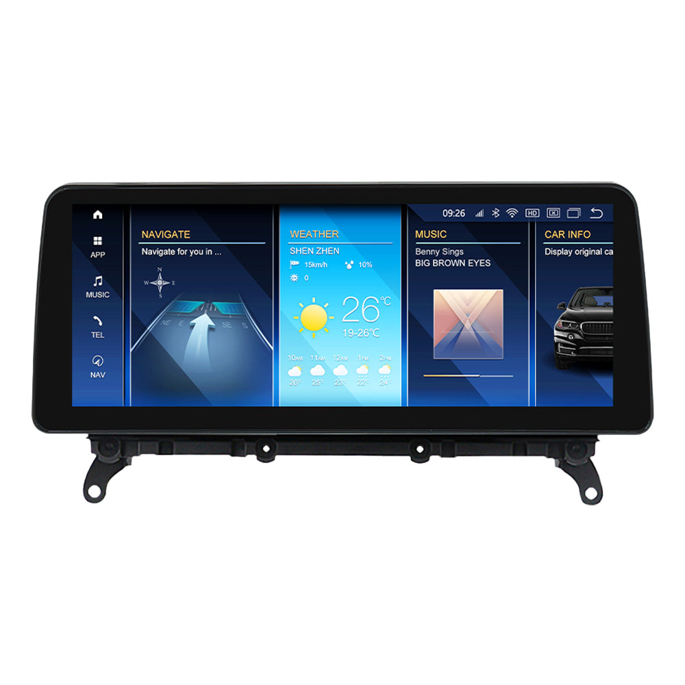 Movyro BMW X3 X4 2010-2018 Android Auto Car Stereo with CarPlay, CIC NBT EVO display and touchscreen interface.