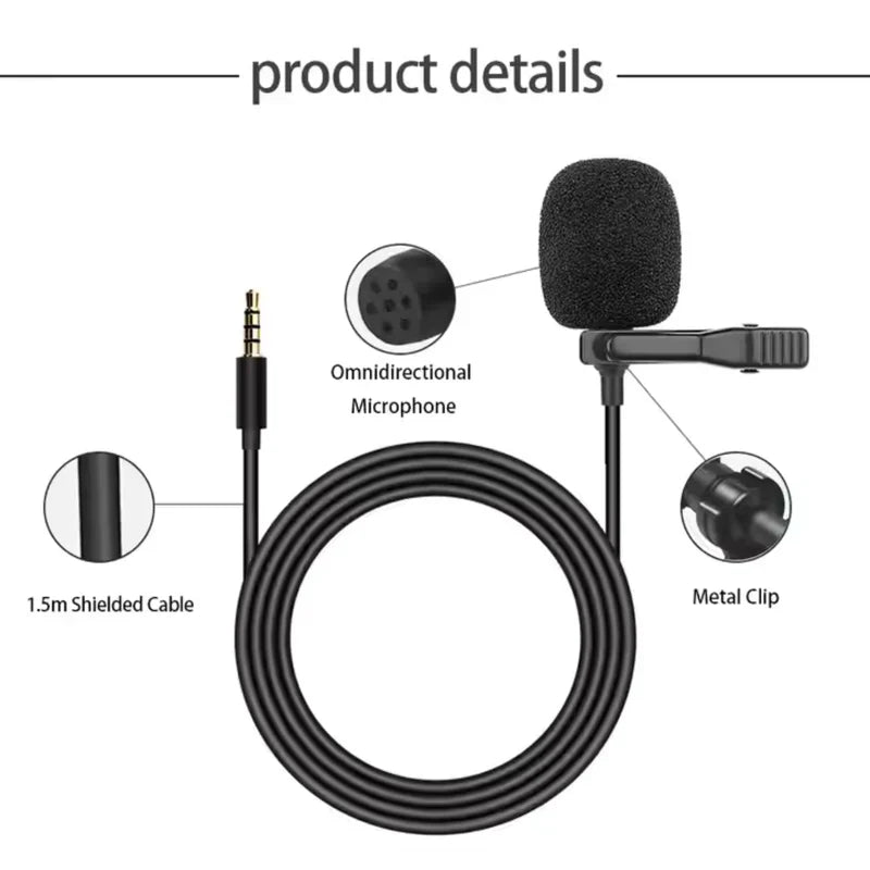 Microphone audio mains libres universel Movyro avec connecteur 3,5 mm pour autoradio stéréo, vue en gros plan.