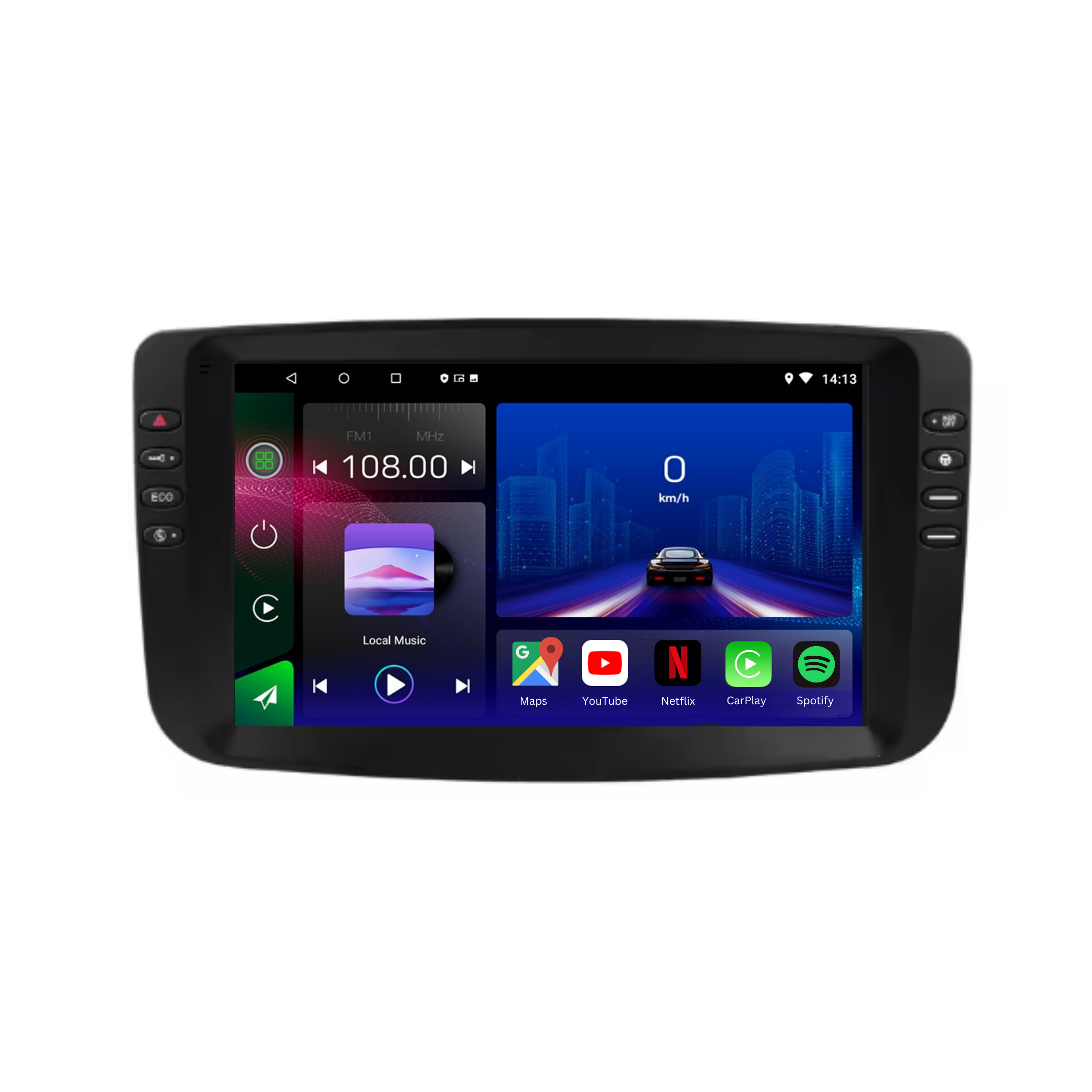 Movyro Android 15 autoradio for FIAT Linea and Punto Evo 2010-2015 with Apple CarPlay and Android Auto connectivity.