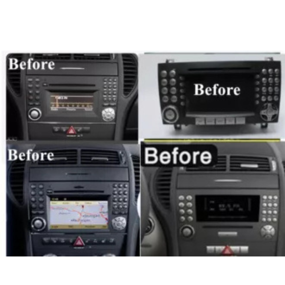 Autoradio Movyro Android 15 pour Mercedes SLK R171 2004-2011 avec Apple CarPlay et Android Auto, écran tactile moderne.