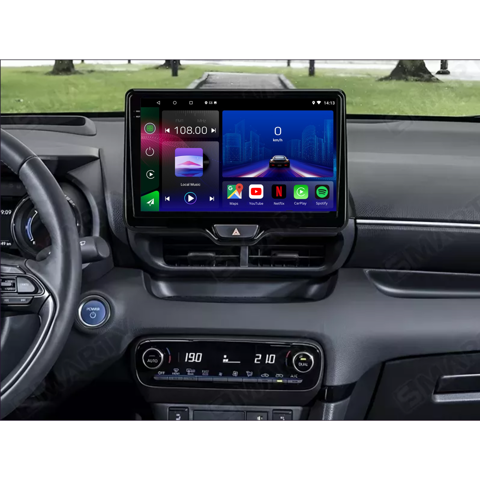 Autoradio Movyro pour Toyota Yaris 2020+ avec Android 15, Apple CarPlay et Android Auto, écran tactile moderne.