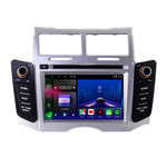 Movyro Toyota Yaris 2005-2012 Android 15 autoradio with Apple CarPlay and Android Auto integration, shown installed in the dashboard.