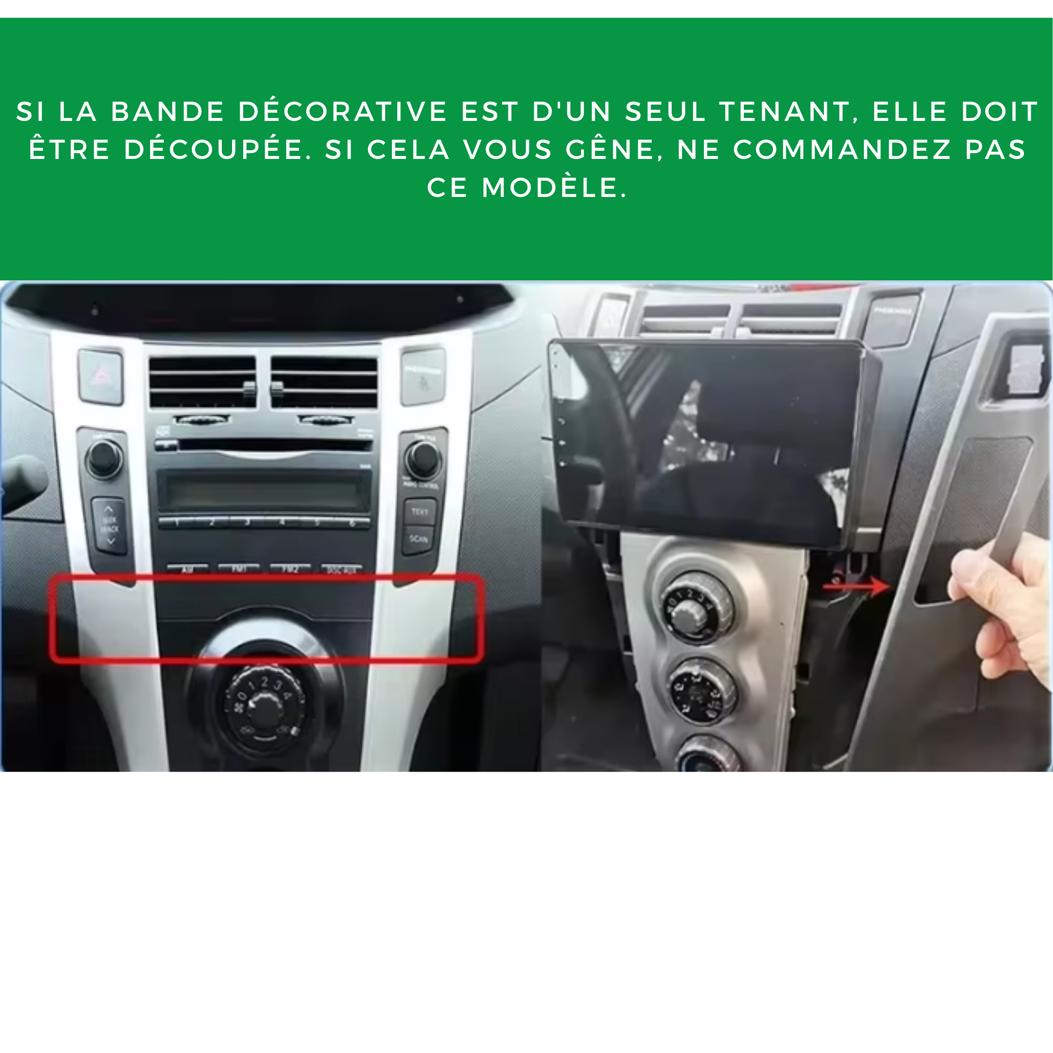 Movyro Toyota Yaris 2005-2012 autoradio with Android 15, Apple CarPlay, and Android Auto interface installed in the dashboard.