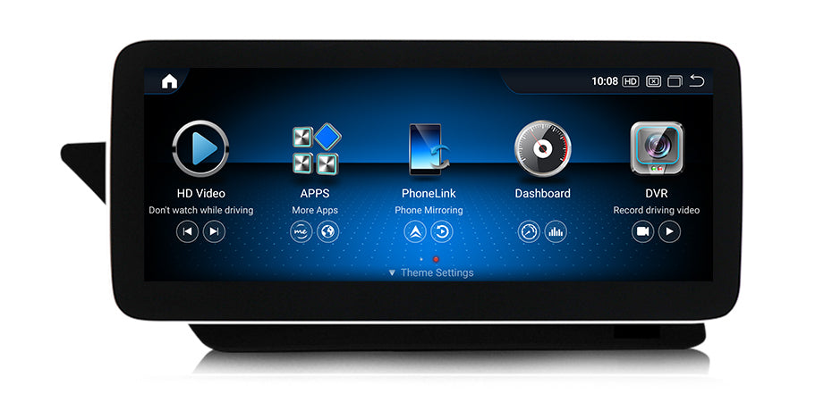 Autoradio Mercedes E Class W207 C207 A207 Movyro Android Auto CarPlay écran tactile NTG 4.0 4.5 5.0 dans le tableau de bord.