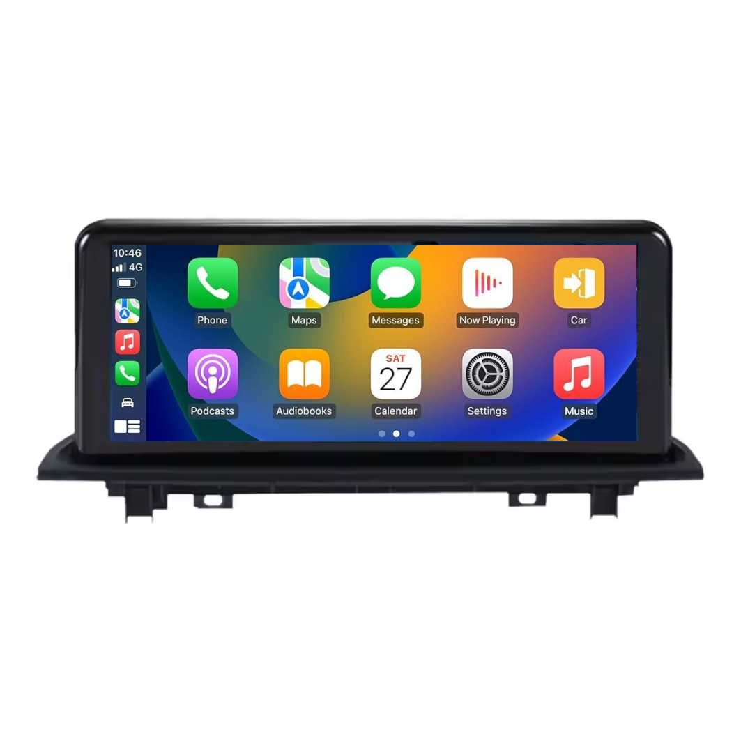 Movyro BMW X1 X2 2015-2022 F48 F39 Android CarPlay and Android Auto car stereo installed in the dashboard.