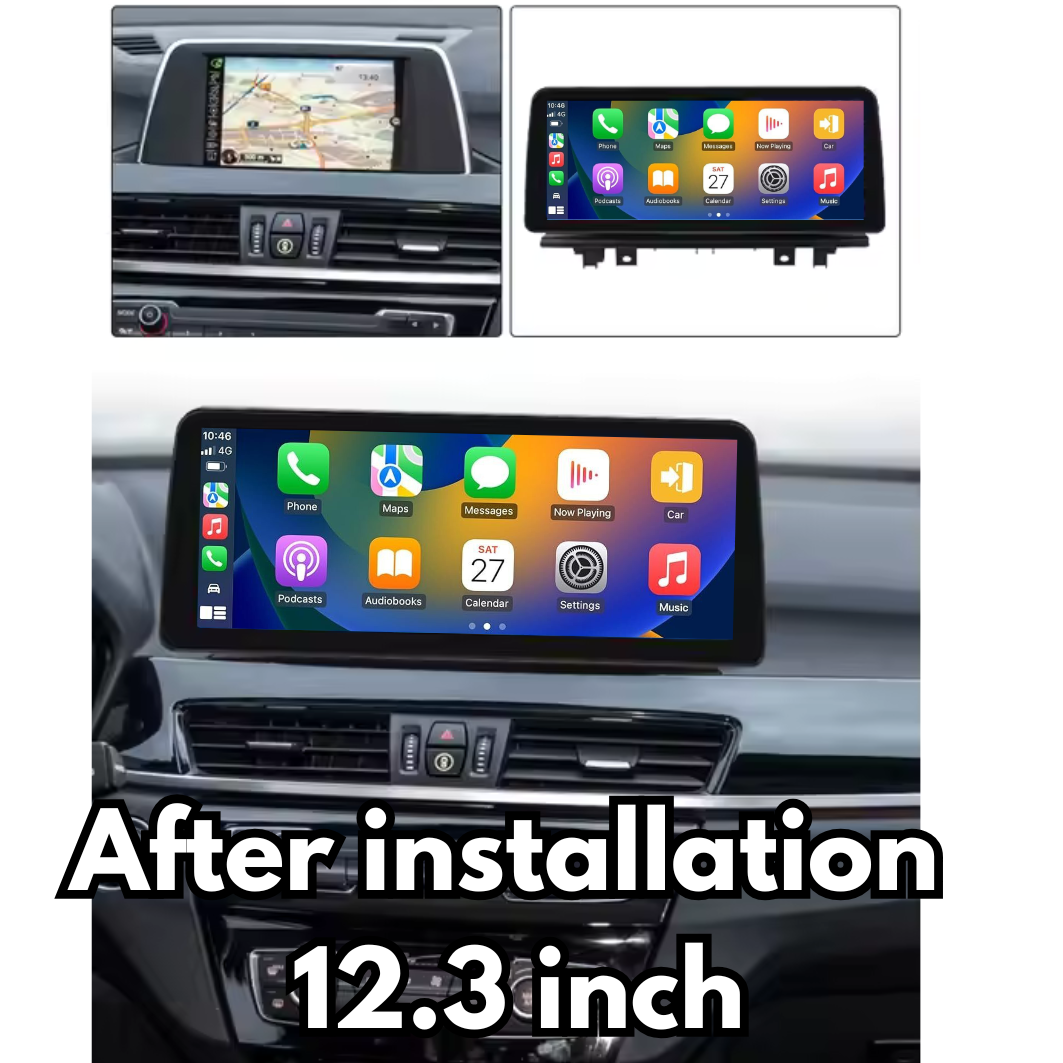 Movyro car stereo for BMW X1 X2 2015-2022 F48 F39 with Android Auto, CarPlay, and NBT EVO system in a sleek dashboard display