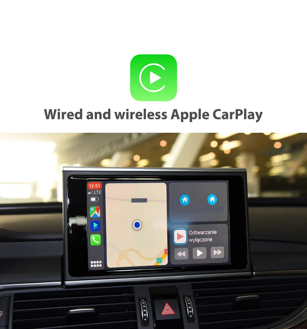 Décodeur sans fil Movyro pour Apple CarPlay et Android Auto, retrofit pour Audi, connecté dans un véhicule moderne.