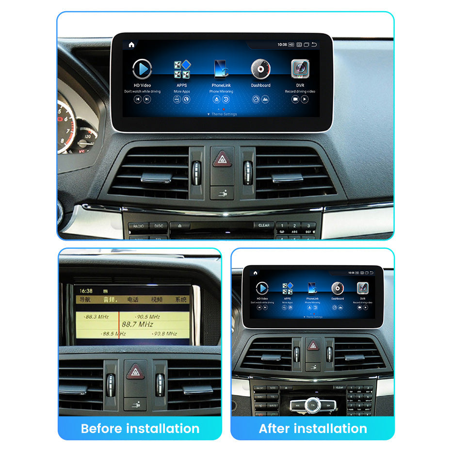 Autoradio Mercedes E Class 2009-2017 Movyro avec écran tactile Android Auto et CarPlay pour W207, C207, A207, NTG 4.0-5.0