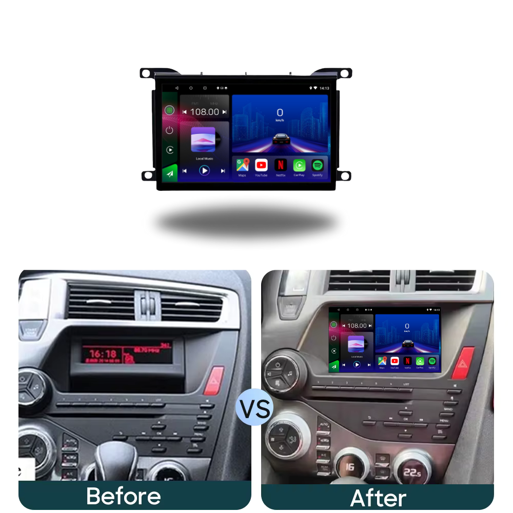 Movyro Citroen DS5 2011-2018 Android 15 autoradio with Apple CarPlay and Android Auto interface showing the touchscreen display.