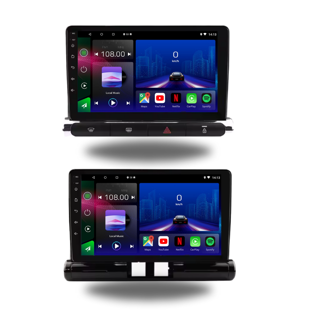 Movyro Android 15 autoradio for Citroen C3 and Aircross (2017-2023) with Apple CarPlay and Android Auto, displayed on the car dashboard.