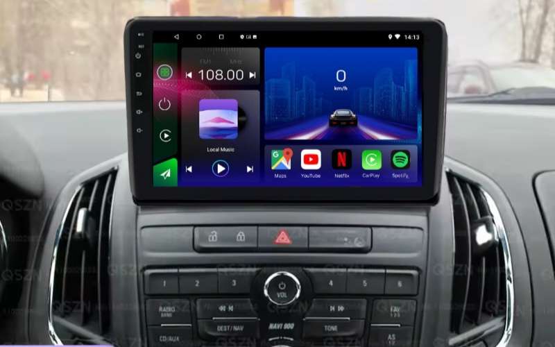 Autoradio Movyro Opel Zafira 2004-2019 avec Android 15, Apple CarPlay et Android Auto, écran tactile moderne.