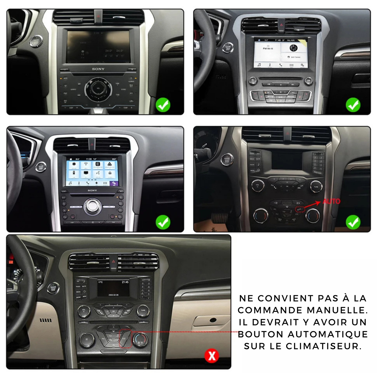 Autoradio Movyro Ford Fusion Mondeo MK5 2013-2018 avec écran tactile Android 15, Apple CarPlay et Android Auto intégré.