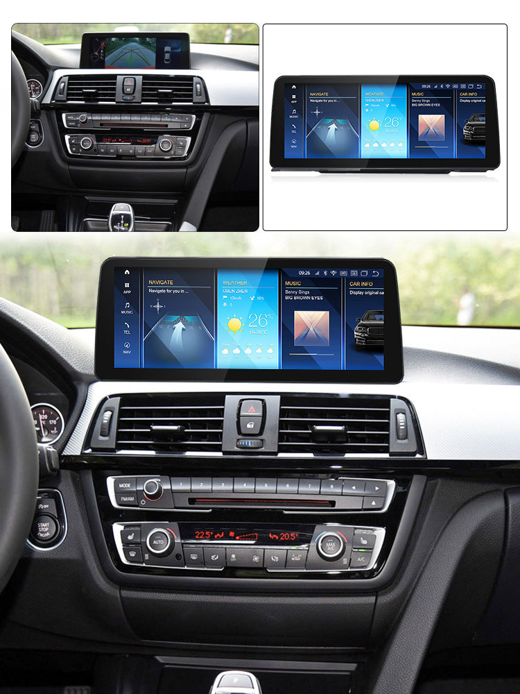 Movyro BMW 3 Series F30 F36 2011-2019 car stereo with Android 15 CarPlay and Android Auto, touchscreen display, and NBT EVO system.