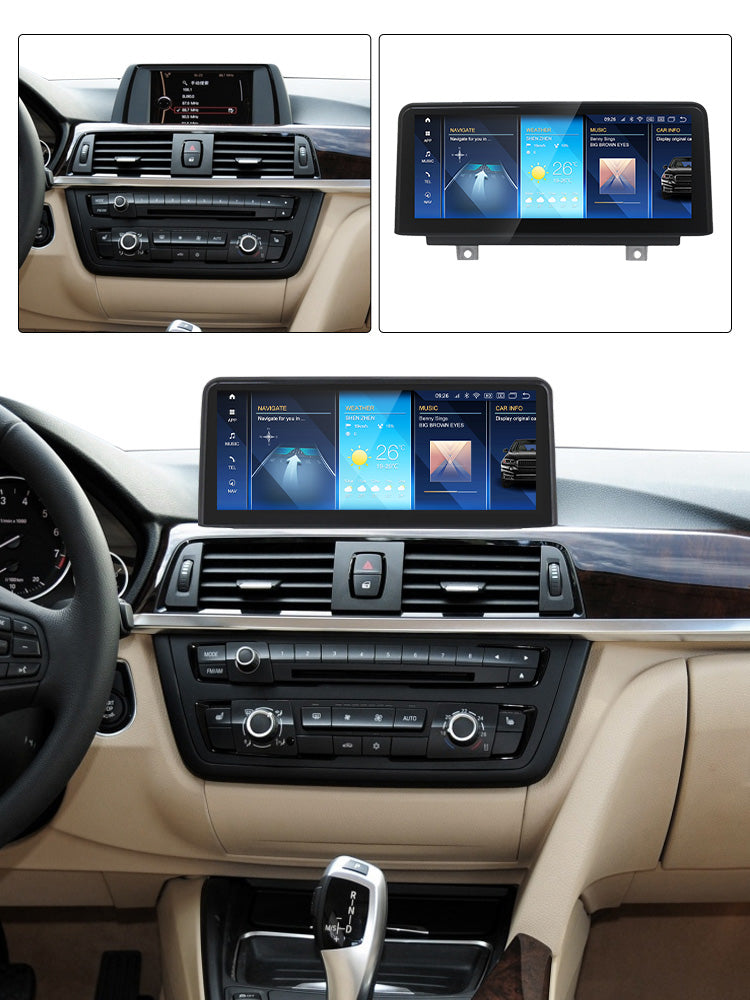 Movyro BMW 3 Series F30 F31 F32 F33 F34 F36 Android Auto Car Stereo with CarPlay, NBT EVO touchscreen display.