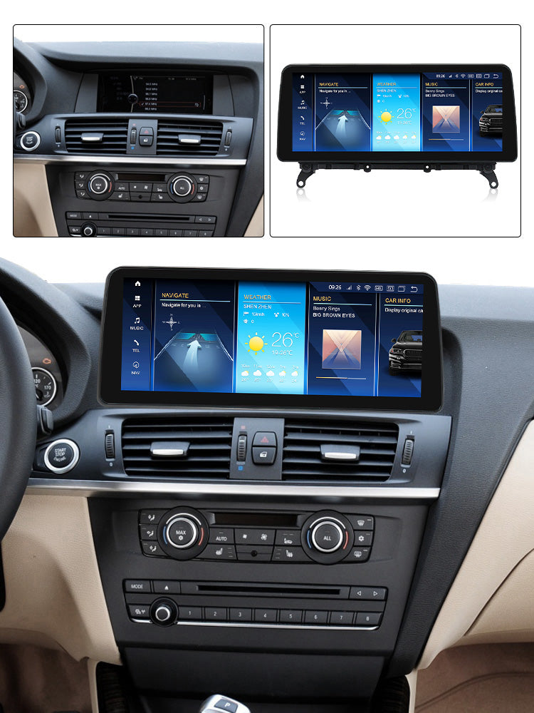 Movyro Android 15 CarPlay & Android Auto stereo for BMW X3/X4 2010-2018 F25/F26 with touchscreen display and CIC NBT EVO system