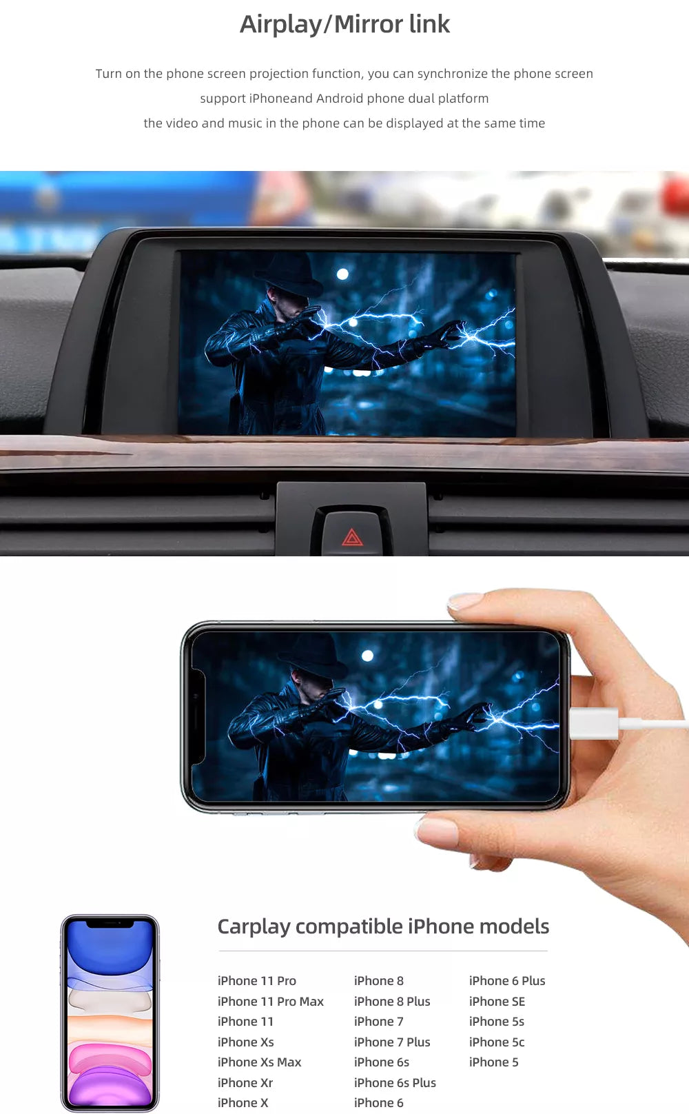 Movyro wireless Apple CarPlay retrofit for BMW, showing the sleek decoder device used for Android Auto and car infotainment integration.