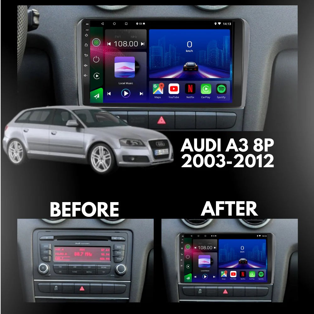 Autoradio Movyro pour Audi A3, S3, RS3 8P 2003-2012 avec Android 15, Apple CarPlay, Android Auto et système Bose