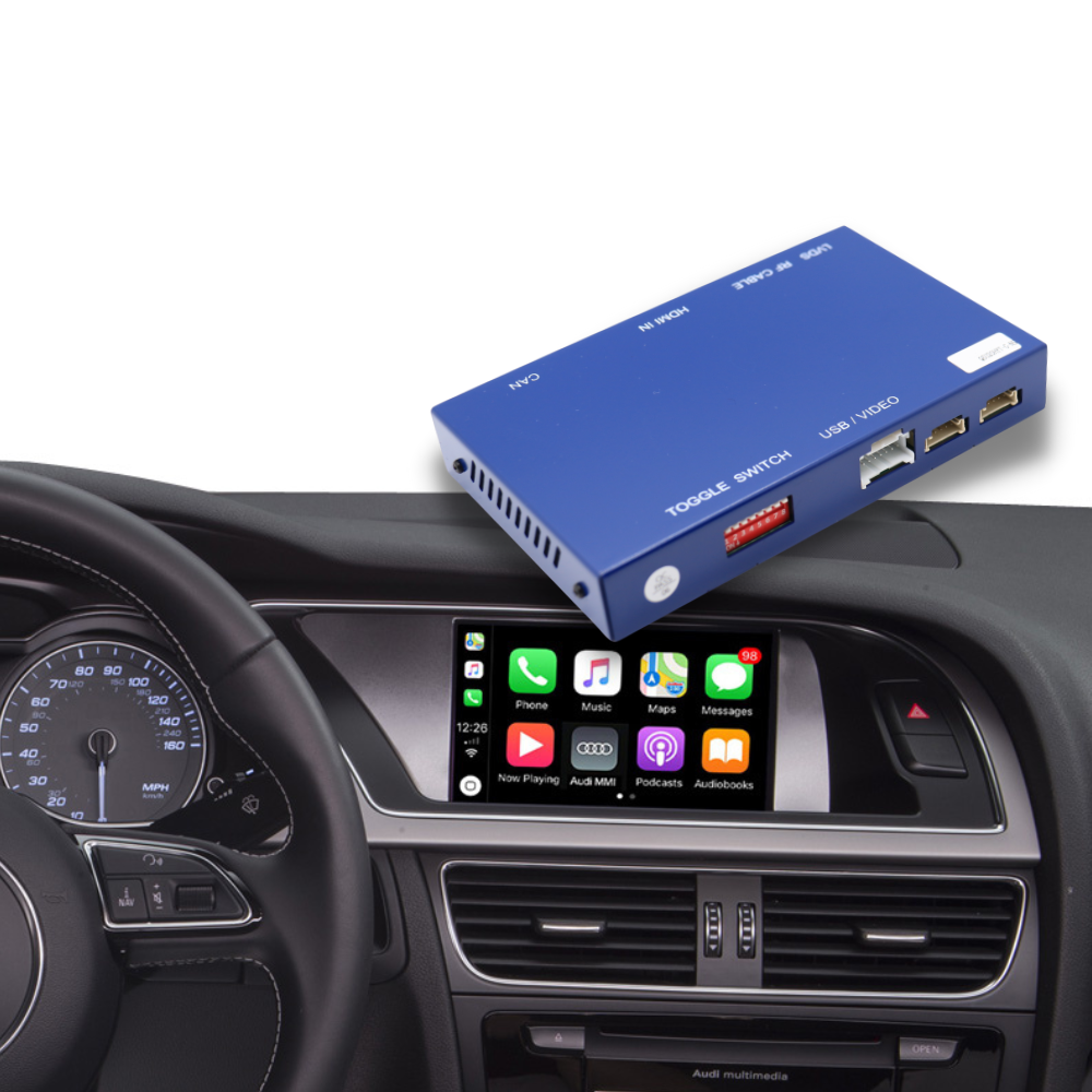 Décodeur Movyro pour retrofit Apple CarPlay sans fil et Android Auto sur BMW X1 2009-2024, interface moderne pour véhicule.