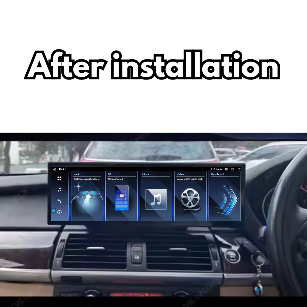 Movyro car stereo for BMW X5 X6 (2006-2014) E70 E71, Android 15 Autoradio with CarPlay and Android Auto features.