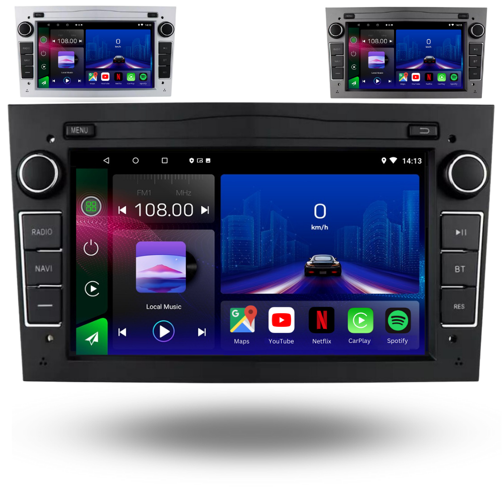Autoradio universel Opel Movyro Android 15 avec Apple CarPlay et Android Auto, installé dans une BMW X1 2009-2015.