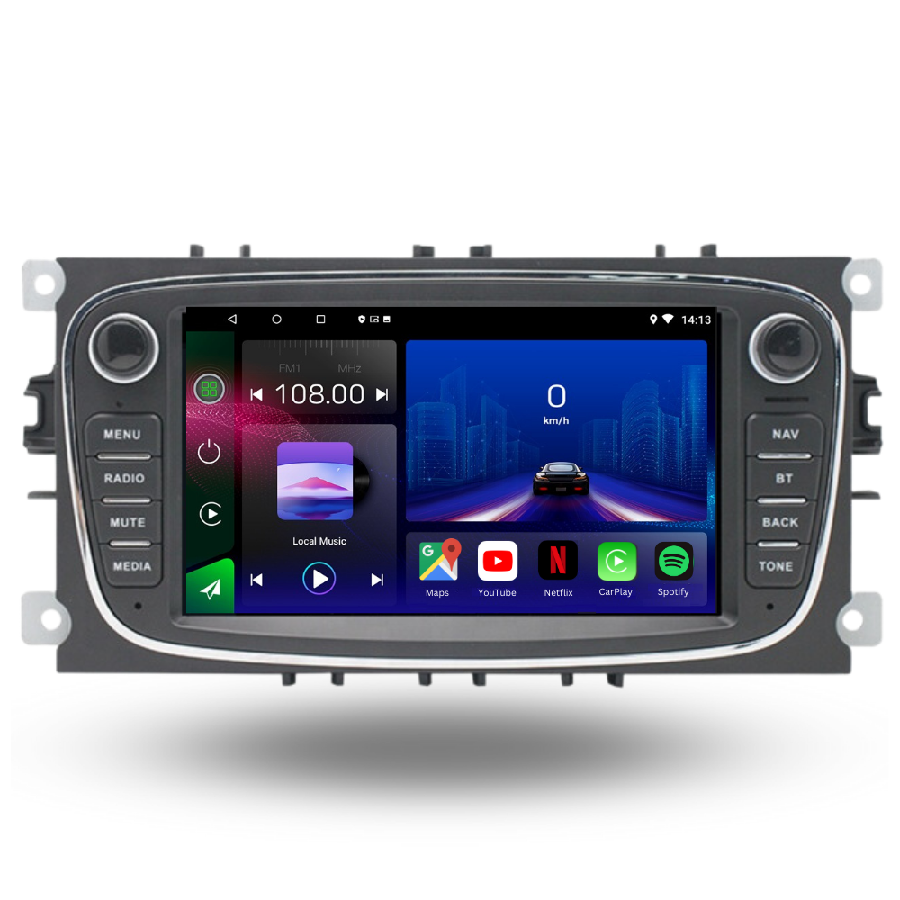 Movyro Android 15 autoradio with Apple CarPlay and Android Auto installed in a BMW X1 (2009-2015) interior display screen.