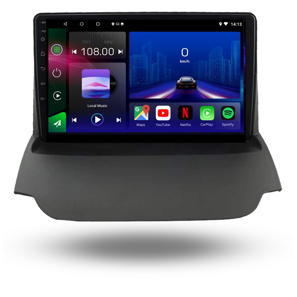 Autoradio Movyro Android 15 pour Ford Ecosport 2013-2017 avec Apple CarPlay et Android Auto, écran tactile moderne.