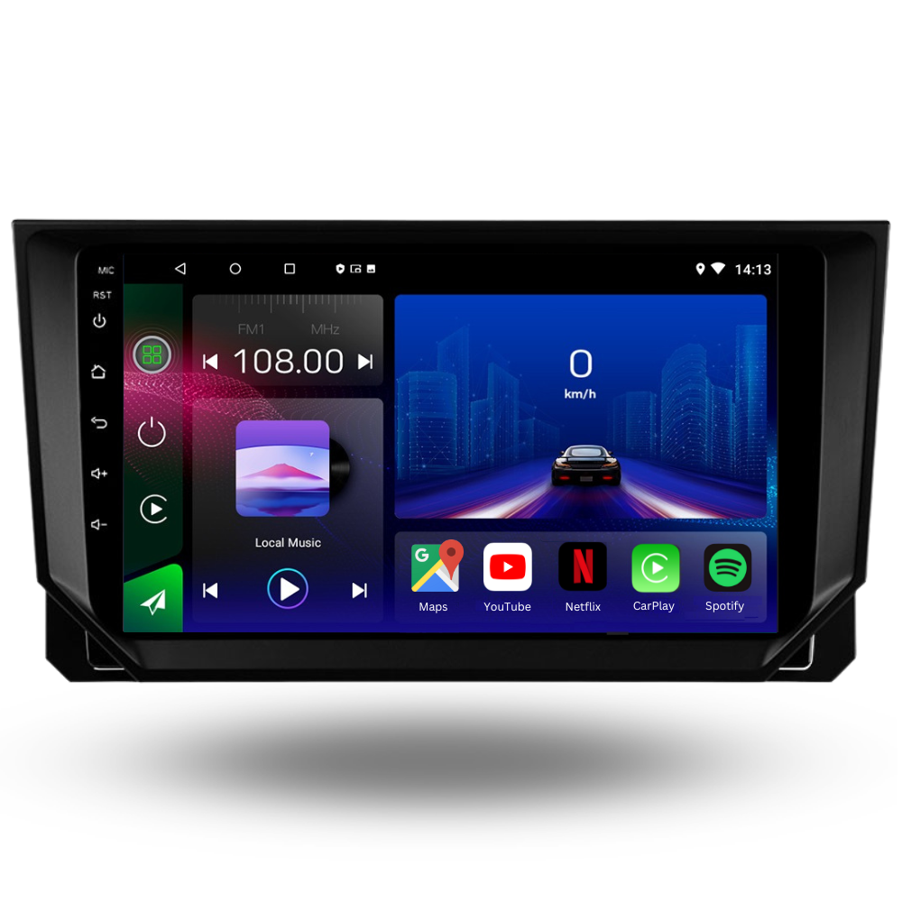 Movyro Android 15 Autoradio with Apple CarPlay and Android Auto installed in a BMW X1 (2009-2015) interior.