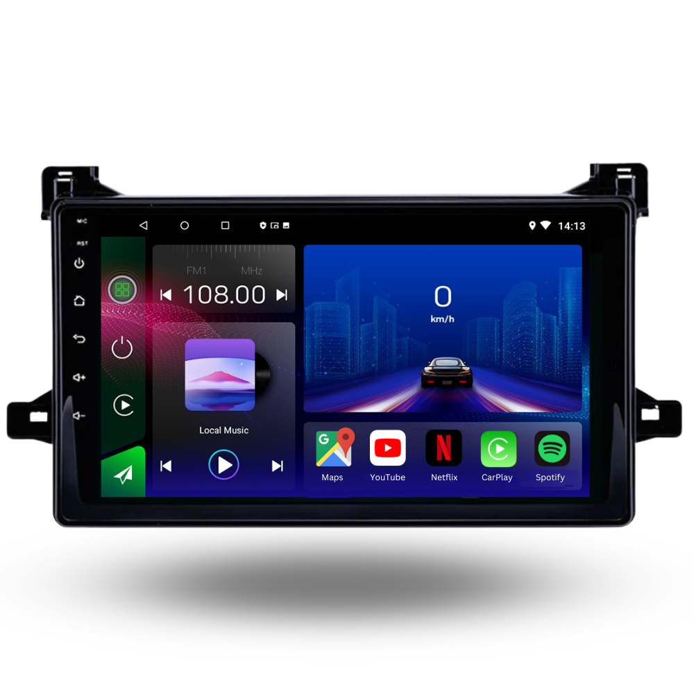 Movyro Android 15 autoradio for Toyota Prius 2015-2022, with Apple CarPlay and Android Auto connectivity.