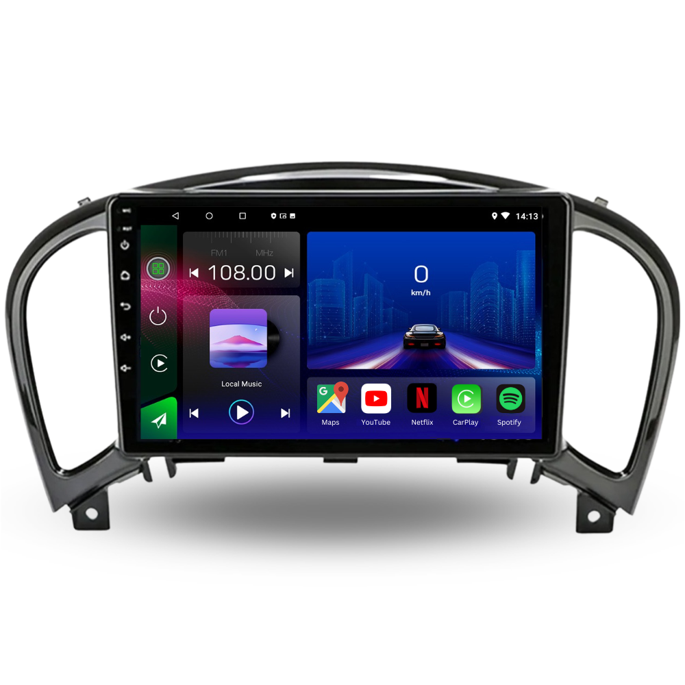 Autoradio Movyro Android 15 pour Nissan Juke 2010-2019 avec Apple CarPlay et Android Auto, affichage de l'écran.
