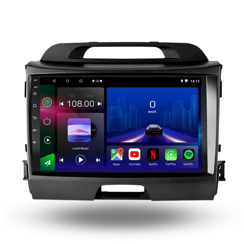 Autoradio Movyro Android 15 pour Kia Sportage 2010-2016 avec Apple CarPlay et Android Auto, affichage de l'écran.