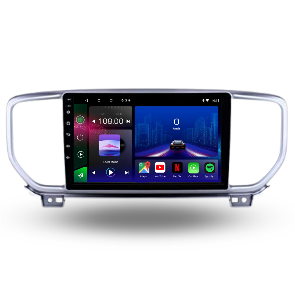 Autoradio Android 15 Movyro pour Kia Sportage 2015-2020 avec Apple CarPlay et Android Auto, affichage de l'écran de l'autoradio.