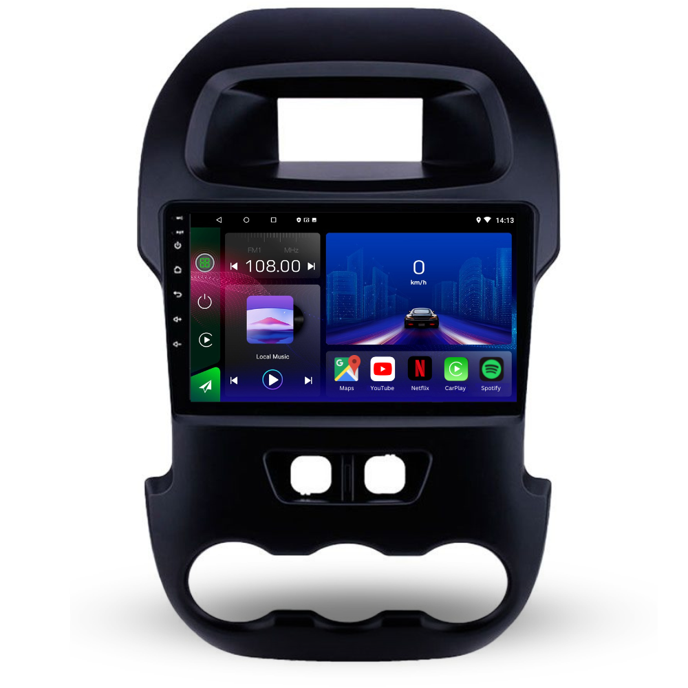 Movyro Ford Ranger T6 2011-2016 Android 15 Autoradio with Apple CarPlay and Android Auto interface.