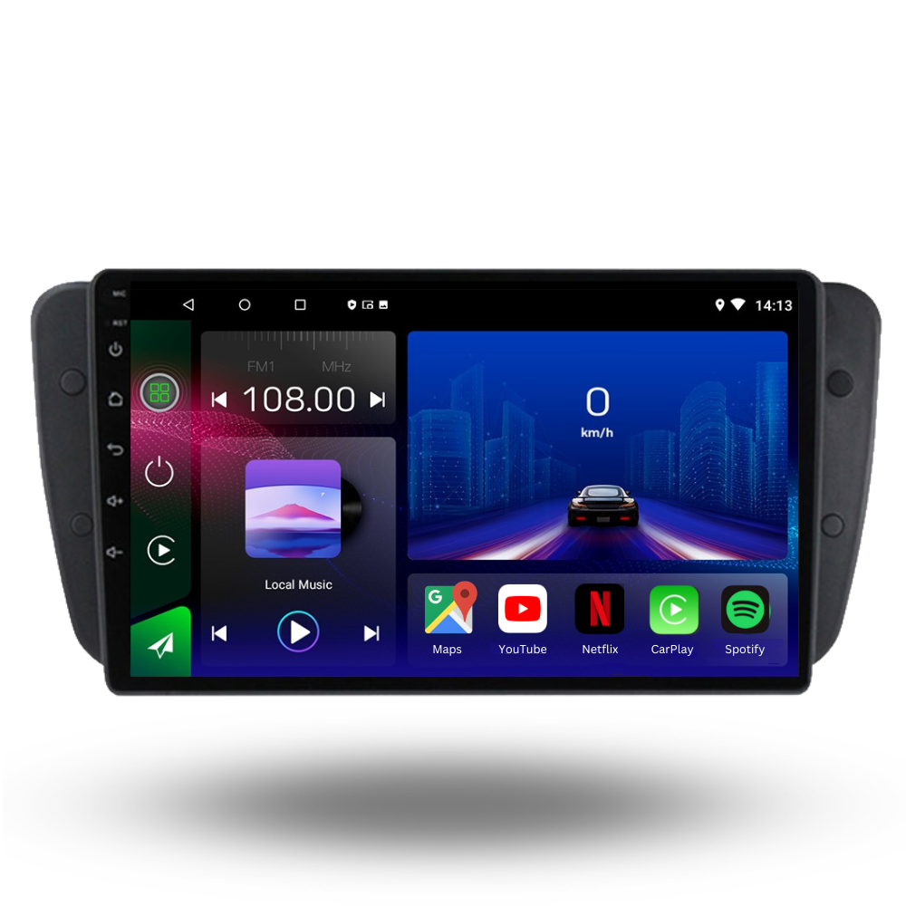 Autoradio Movyro pour Seat Ibiza 2009-2014 avec Apple CarPlay et Android Auto, écran tactile moderne et interface intuitive.