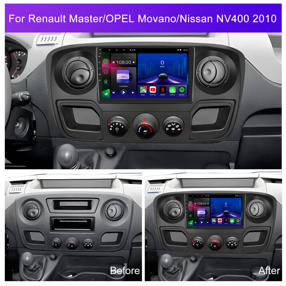 Movyro Android 15 Autoradio with Apple CarPlay and Android Auto installed in Renault Master, Opel Movano, Nissan NV400 2010-2019.