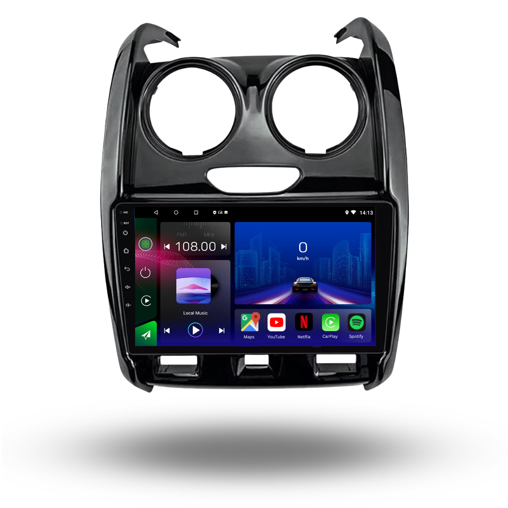 Autoradio Android 15 Movyro pour Dacia Duster 2015-2018 avec Apple CarPlay et Android Auto, interface moderne et écran tactile.