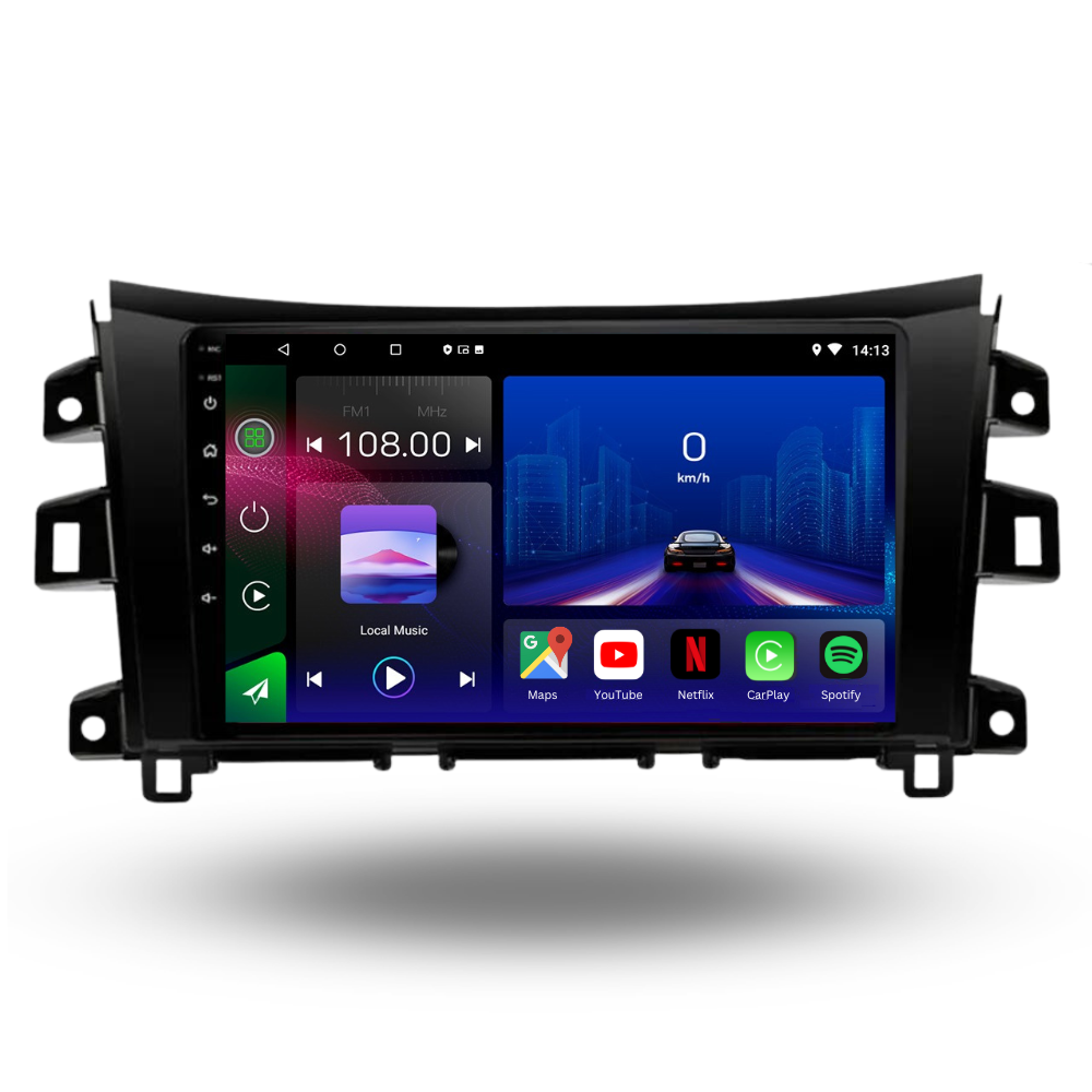 Autoradio Movyro Android 15 pour Nissan Navara 2015-2022 avec Apple CarPlay et Android Auto, affichage de l'écran.