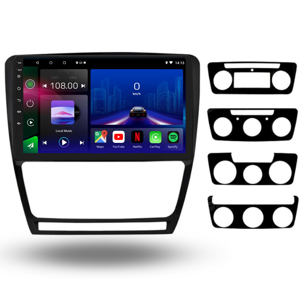 Movyro Android 15 autoradio for Skoda Octavia MK2 2004-2013 with Apple CarPlay and Android Auto displayed in the image