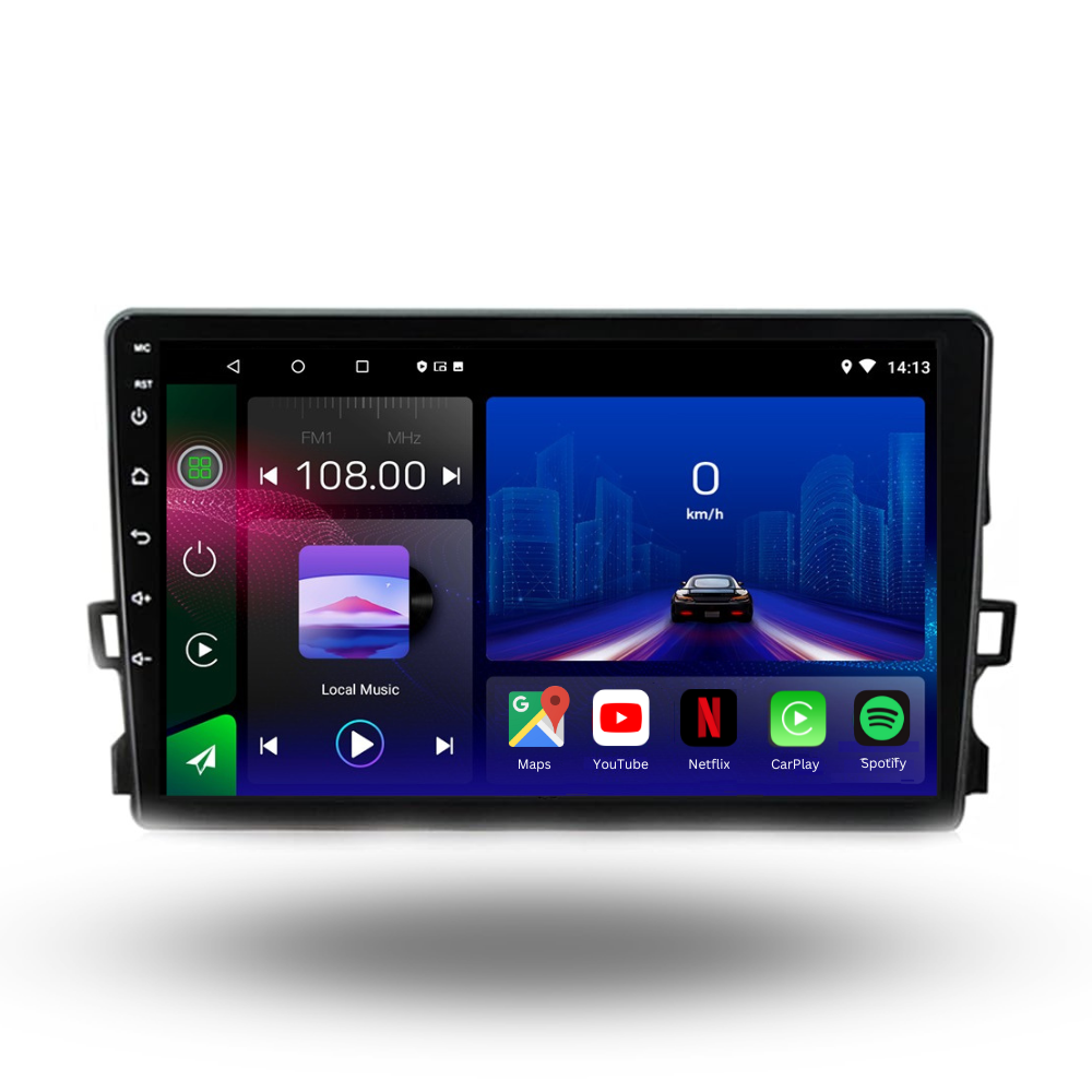 Autoradio Movyro pour Toyota Auris 2006-2012 avec Android 15, Apple CarPlay et Android Auto, montage dans le tableau de bord.