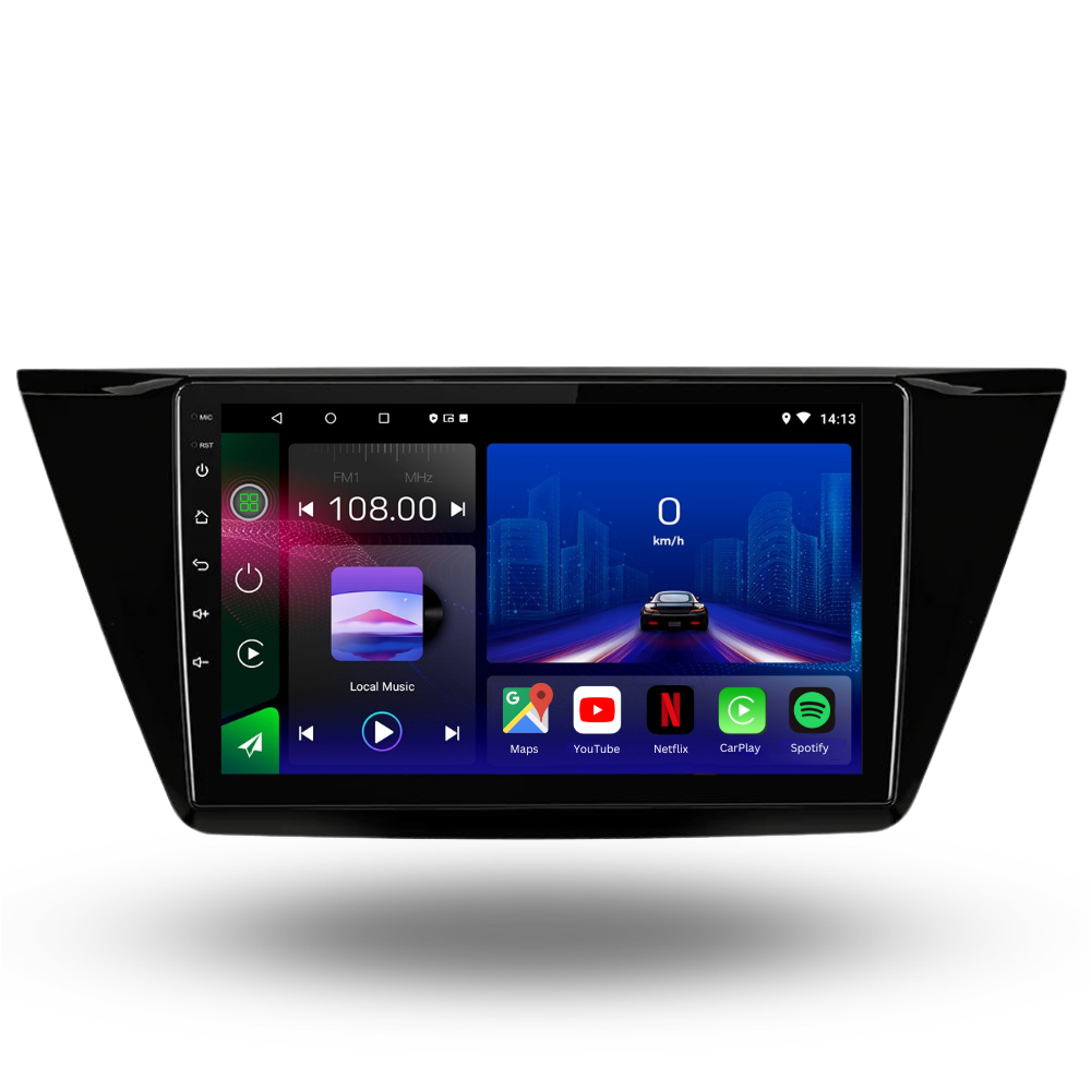 Movyro Volkswagen Touran 2016-2023 Android 15 autoradio with Apple CarPlay and Android Auto interface.