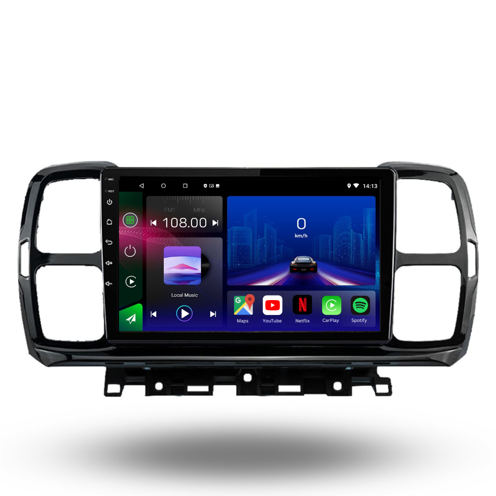 Movyro Android 15 autoradio with Apple CarPlay and Android Auto installed in a Citroen C5 Aircross 2017-present interior.