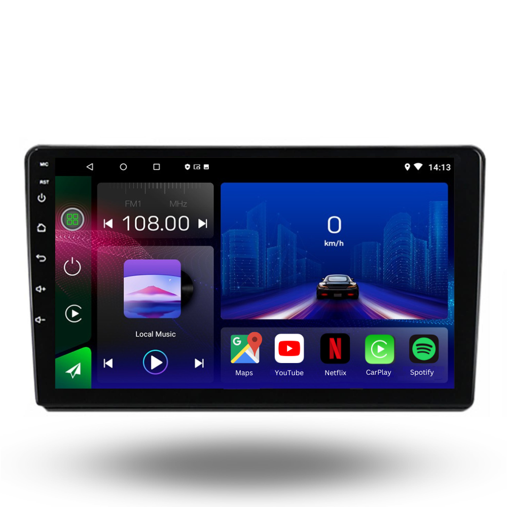 Autoradio Movyro pour Peugeot 407 2004-2010 avec Android 15, Apple CarPlay et Android Auto, affichage de l'écran du système multimédia.