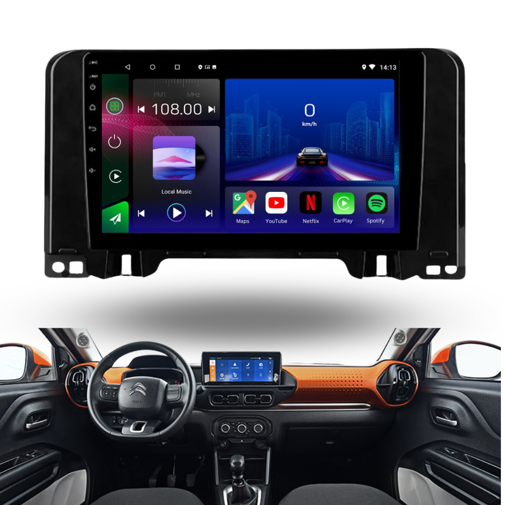 Autoradio Movyro pour Citroen C3 Aircross 2022+ avec Android 15, Apple CarPlay et Android Auto, affichage numérique.