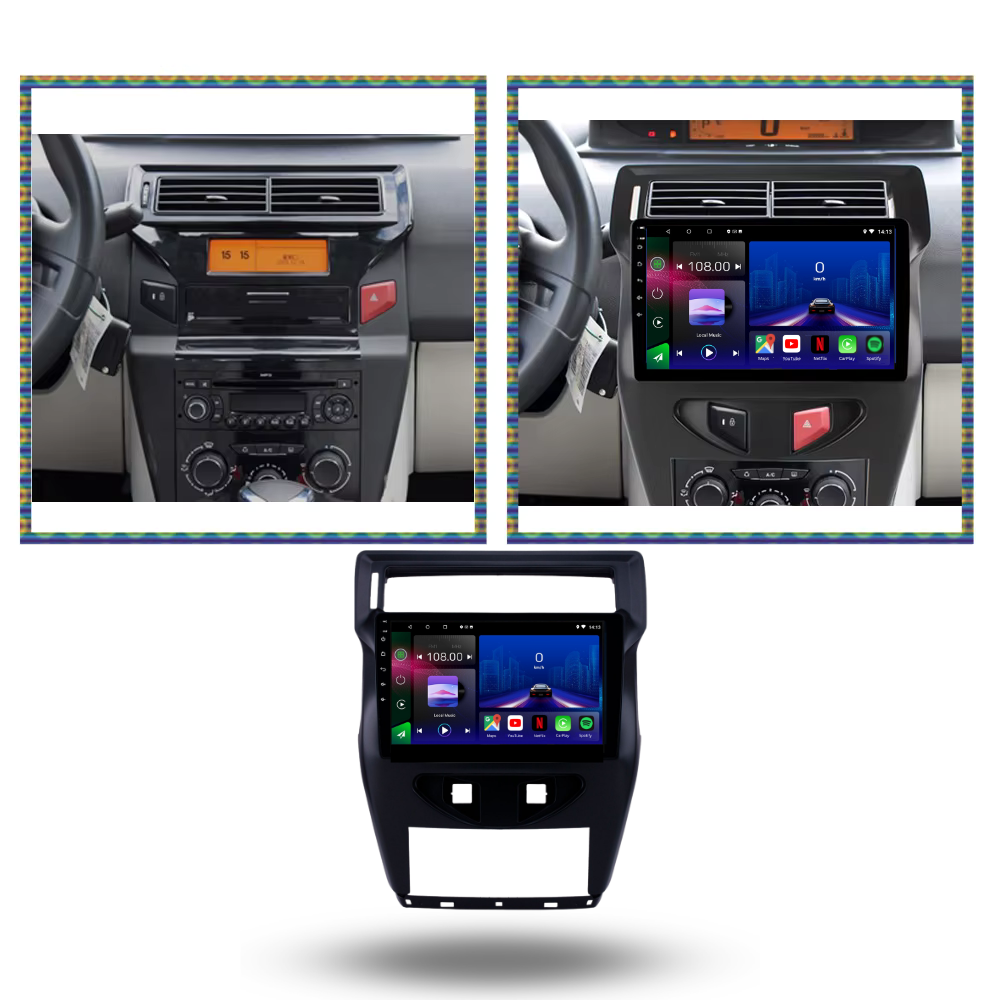 Autoradio Movyro pour Citroën C4 C-Quatre C-Triunfo 2012-2016 avec Apple CarPlay et Android Auto, affichage de l'écran.