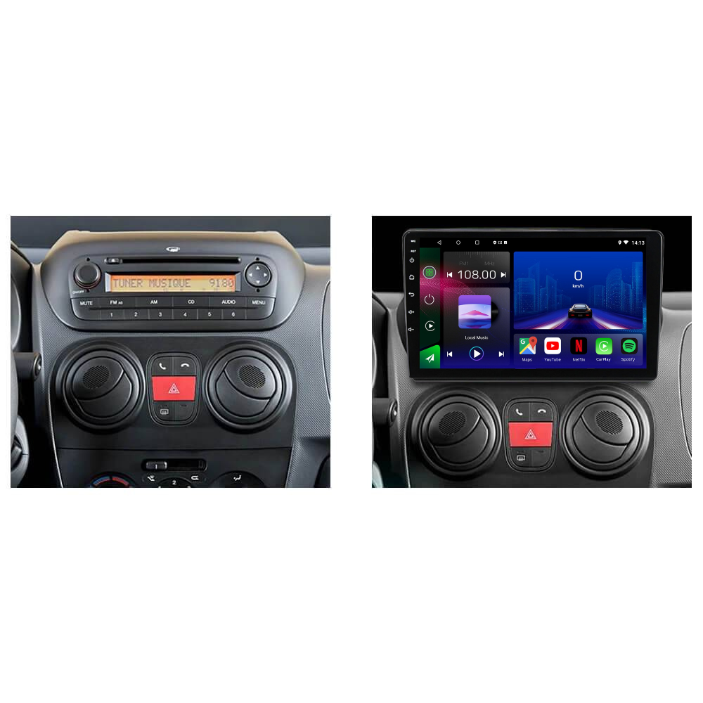Autoradio Movyro pour Citroen Nemo, Peugeot Bipper, Fiat Fiorino Qubo 2008-2018 avec Apple CarPlay et Android Auto, écran tactile.