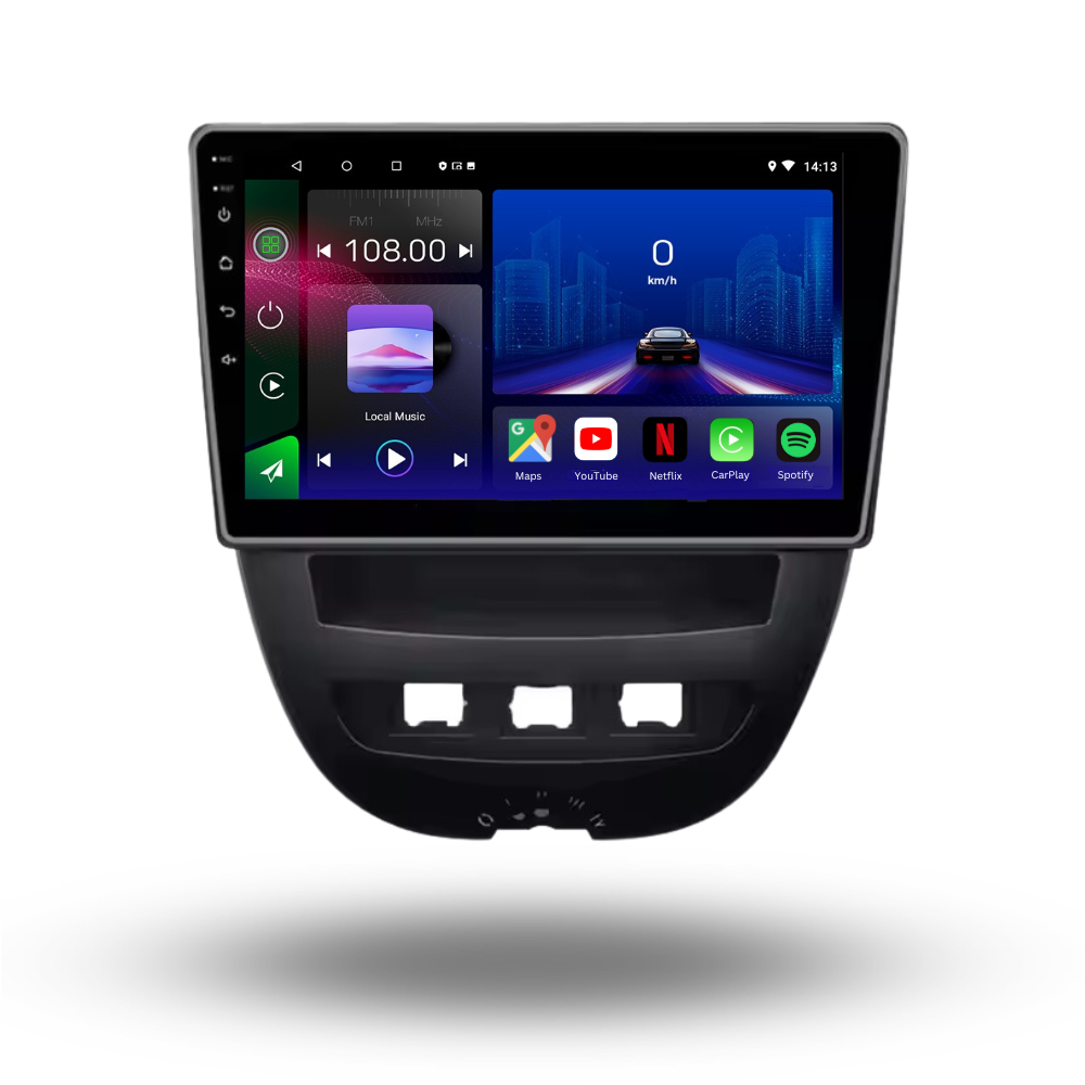 Autoradio Movyro pour Citroen C1, Peugeot 107, Toyota Aygo 2005-2014 avec Apple CarPlay et Android Auto, affichage numérique.