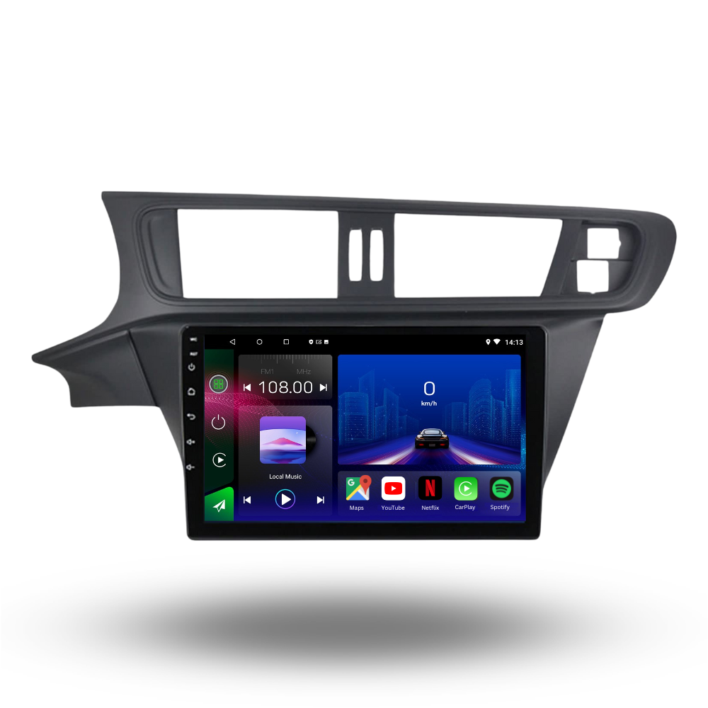 Movyro Android 15 autoradio for Citroen C3-XR 2010-2015, featuring Apple CarPlay and Android Auto connectivity.