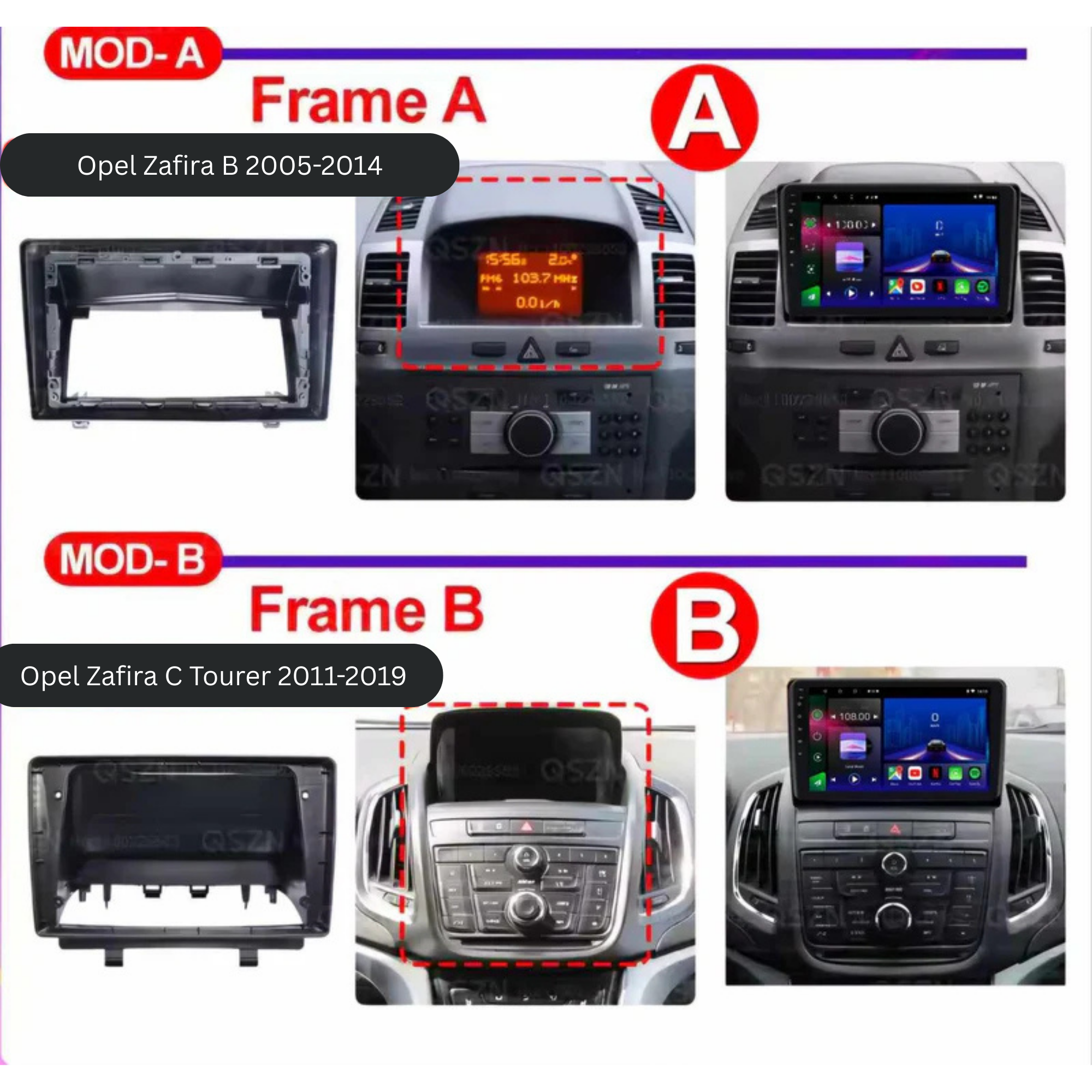 Autoradio Movyro pour Opel Zafira 2004-2019 avec Android 15, Apple CarPlay et Android Auto, compatible avec GMC et Chevrolet.