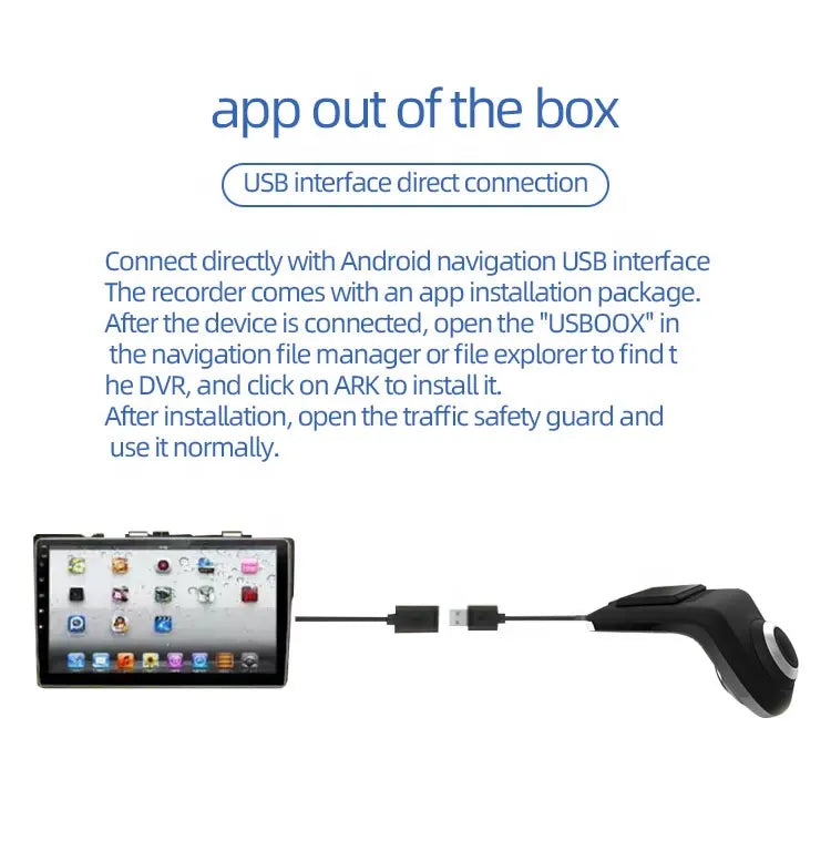 Caméra embarquée Dash Cam Movyro USB Full HD avec vision nocturne, écran lumineux et enregistrement vidéo clair.